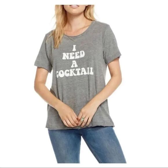 Chaser Revolve Heather Gray Festival I Need. Cocktail Short Sleeves TShirt SZ M - Picture 1 of 10